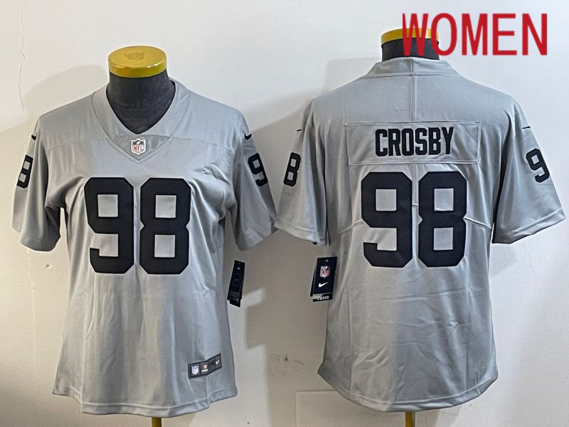 Women Oakland Raiders #98 Crosby Grey 2024 Nike Limited NFL Jersey style 1